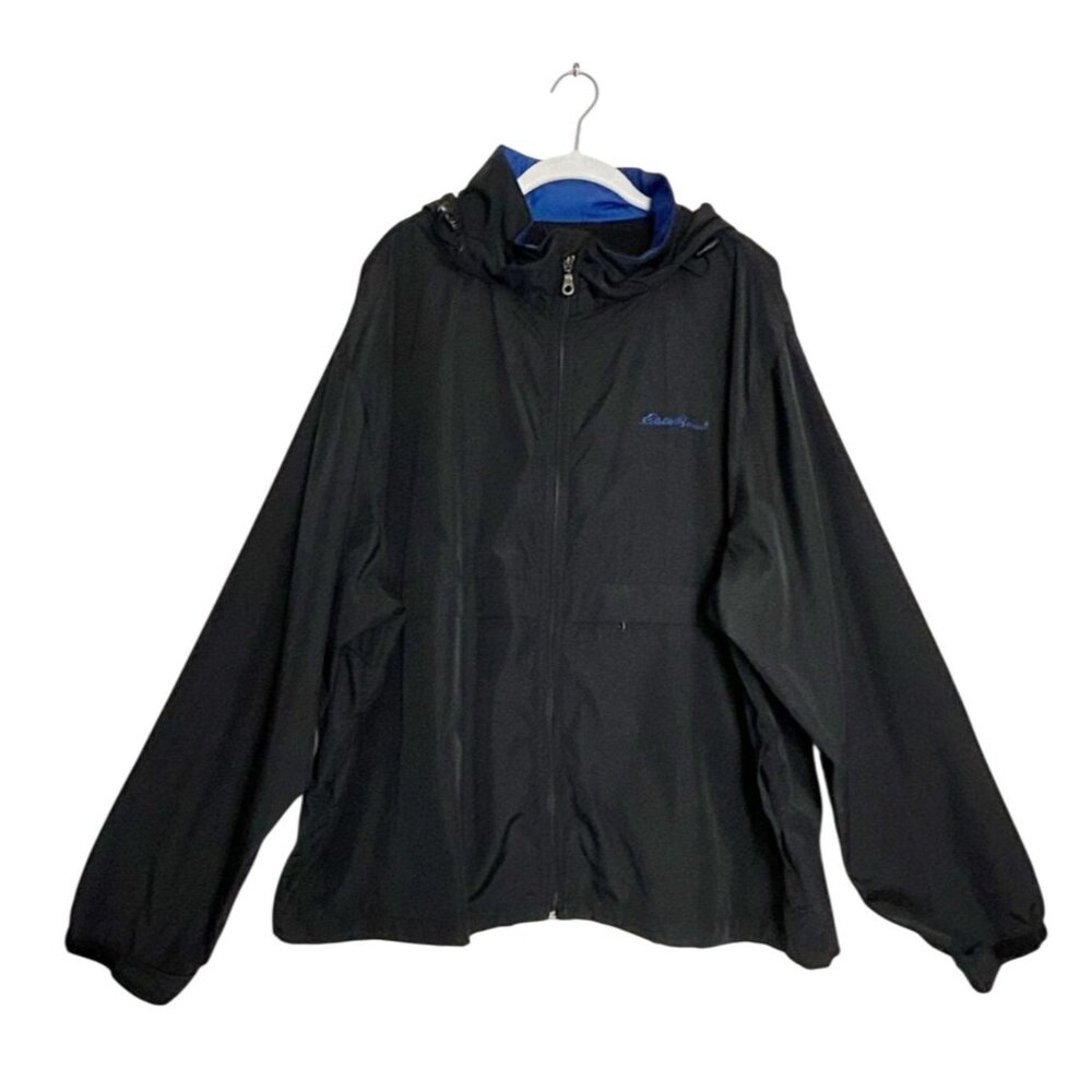 Eddie Bauer Men's Full Zip Long Sleeve Hooded Windbreaker in Black - Sz XXL